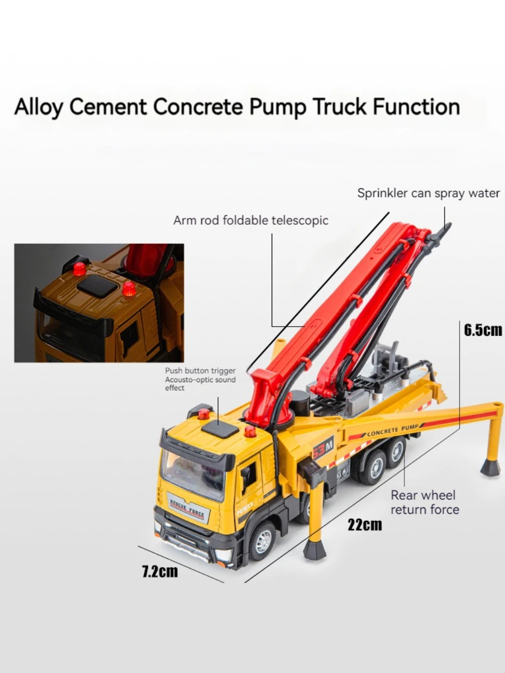 1/32 Cement Concrete Pump Truck Toy Model Car Alloy Engineering Vehicle Models with Sound Light Doors Opened Collection Kid Gift