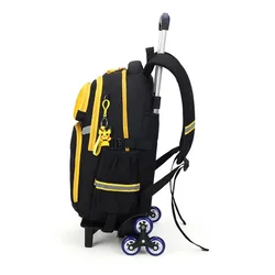 MINISO Pokemon Pikachu Kids Boys School Bag TwoWheel Six- Wheel Trolley Backpack Student Children School Backpack Stationery Box