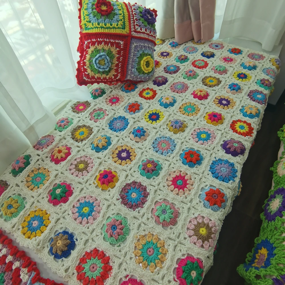 DIY Crochet Baby Blanket Cushion  Colourful Stereo Daisy Mats Handmade Tablecloth Fashion Scarf Carpet For Wedding Table Runner