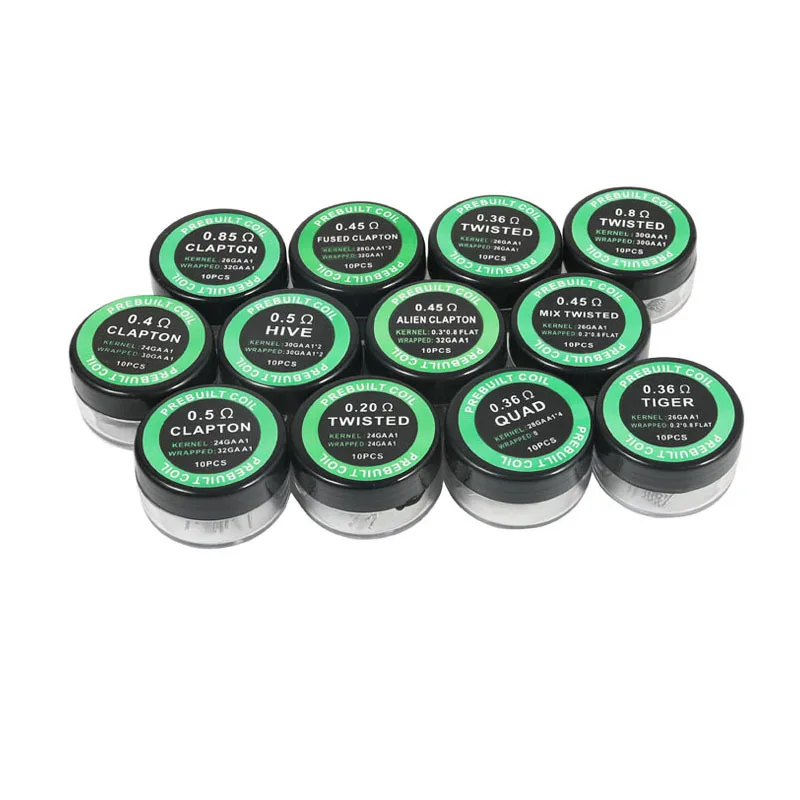 

Prebuilt Coil Flat Mix Twisted A1 Fused Alien Claptoning Quad Tiger Hive Fancy Finished Heating Wire 10PCS/Box