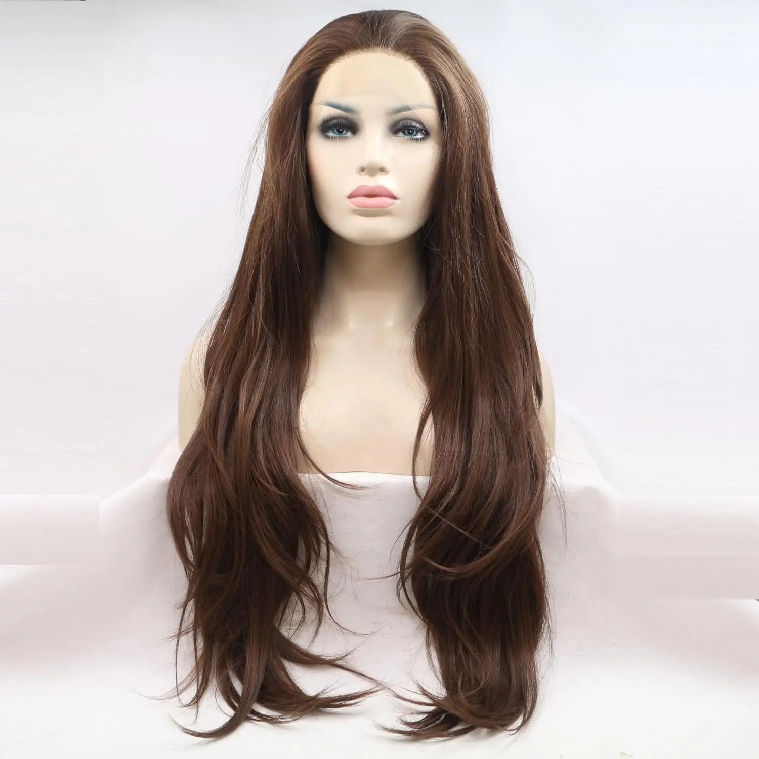 Mix Brown Wavy Wigs Syntetyczna koronka przodu Peruka Długa czekoladowa jasnobrązowa koronkowa peruka przód Peruka bezklejowa Peruka z włókna