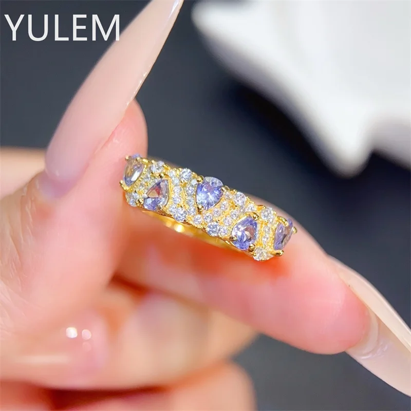 YULEM Real Sterling Silver Tanzanite Ring 3x4mm Natural Tanzanitering with Certificate Birthday Gift
