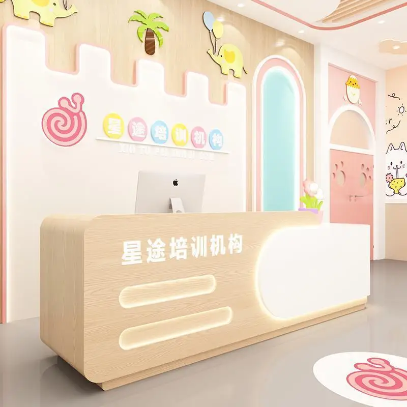 

Children's care early education training institution front desk reception desk kindergarten dance center bar graphic shop checko