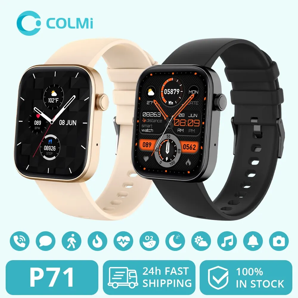 COLMI P71 Połączenia głosowe Smartwatch Mężczyźni Monitorowanie zdrowia IP68 Wodoodporne inteligentne powiadomienia Asystent głosowy Inteligentny