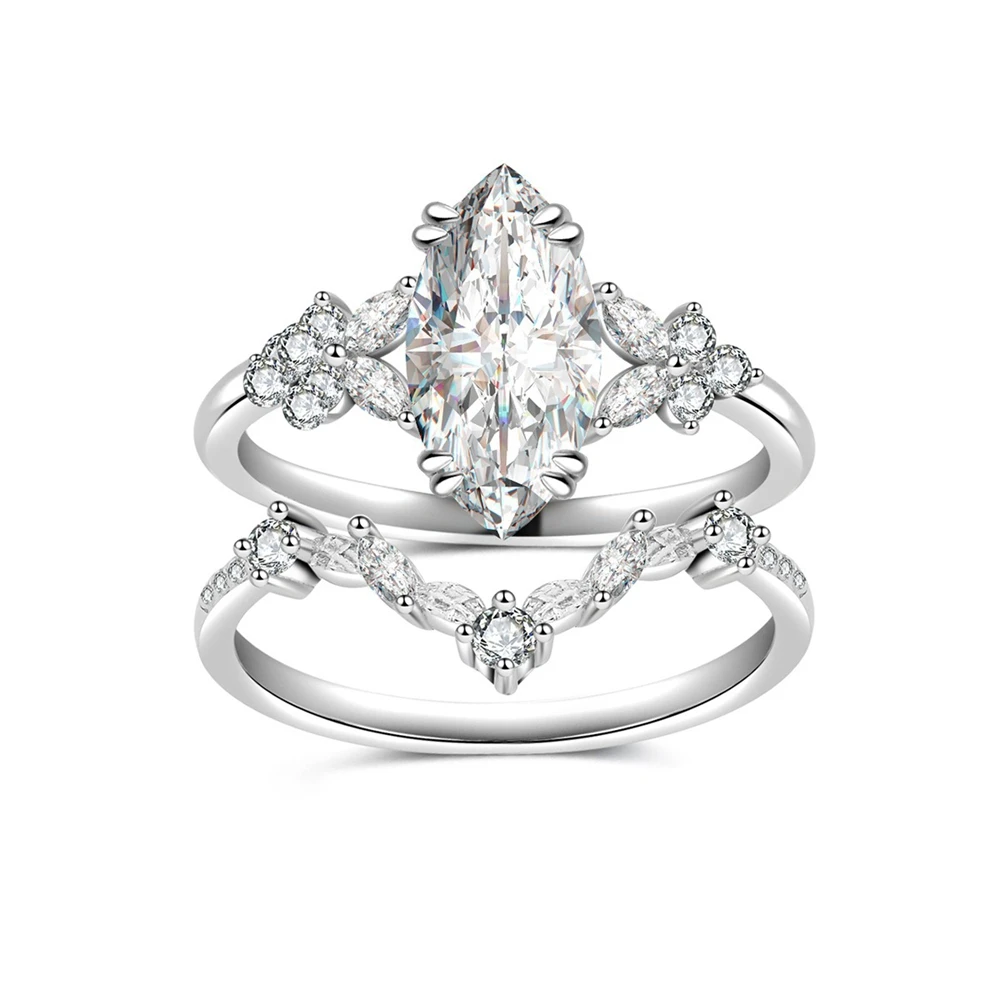 S925 Silver Inlaid Moissanite Horse Eye Layered Ring With Niche Design Sparkling Ring Exquisite Luxury And High‑end Feel
