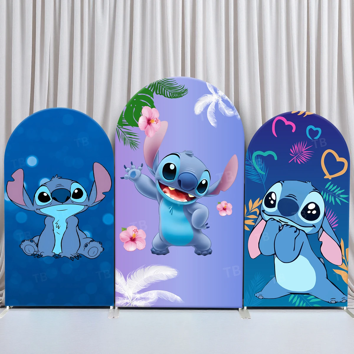 

TB Cartoon Purple Stitch Arch Backdrop Cover for Kids Birthday Party Decortion Baby Shower Photo Background Wall Elastic Fabric