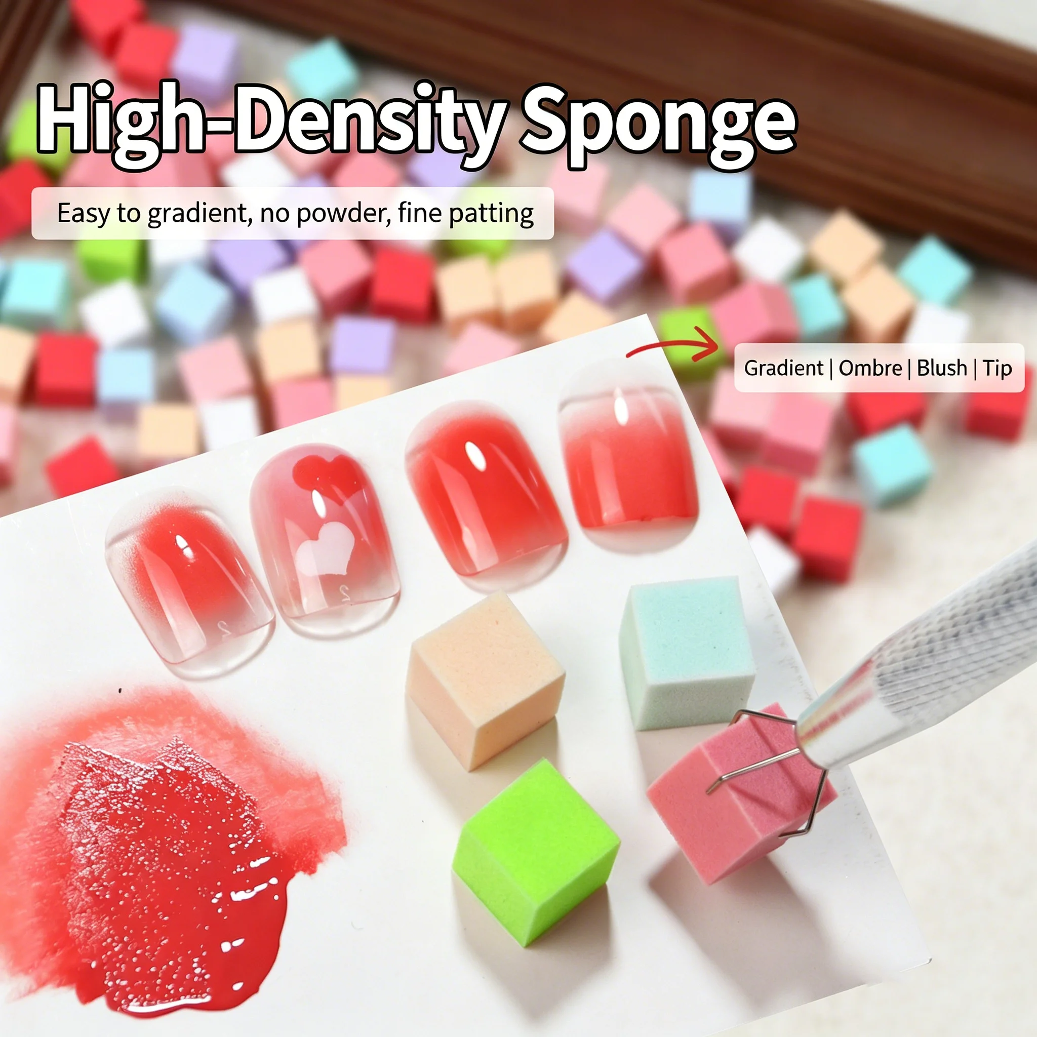 100Pcs Square/Trapezoid Nail Art Sponge Blocks Set With Nail Sponge Grab Pen, Gradient Brushes Gel Polish DIY Manicure Supplies