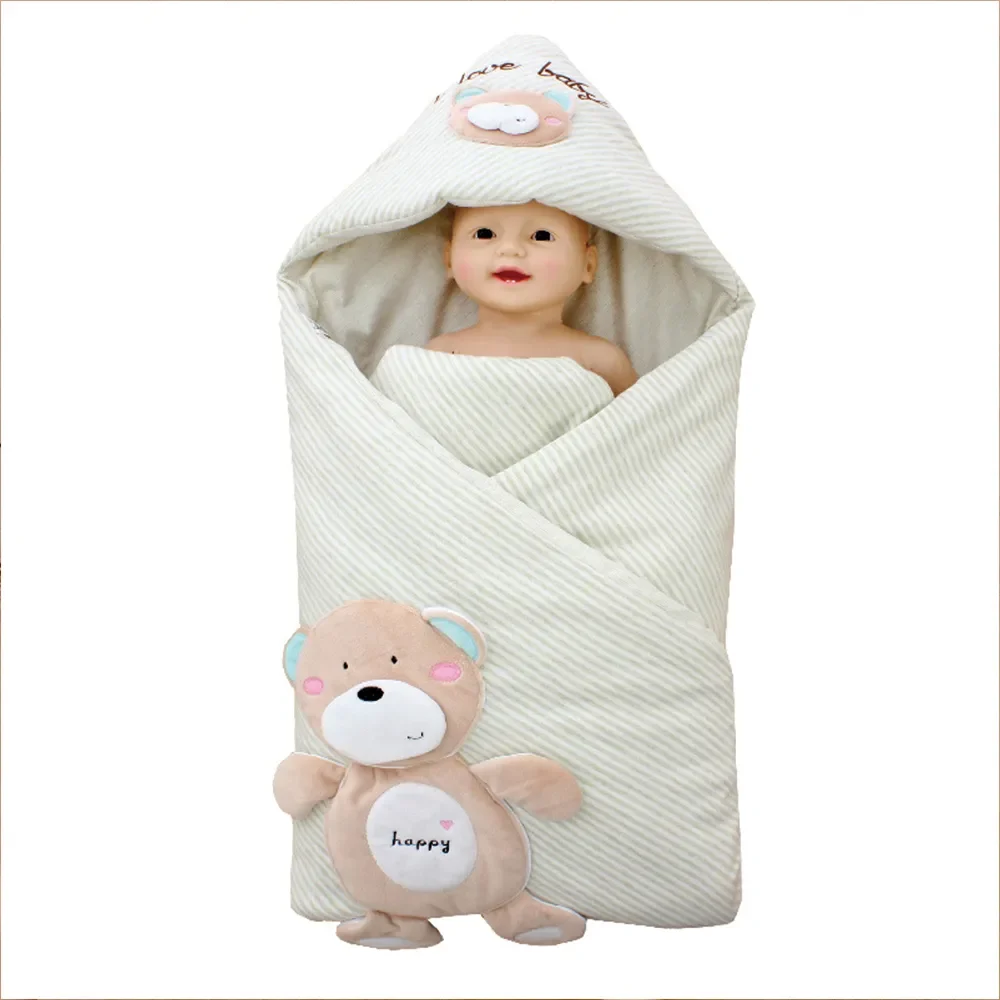 Newborn Blanket Cartoon Animal Design Baby Swaddle Cotton Baby Blanket Winter Thick Detachable Inner Pad Bedding Sets