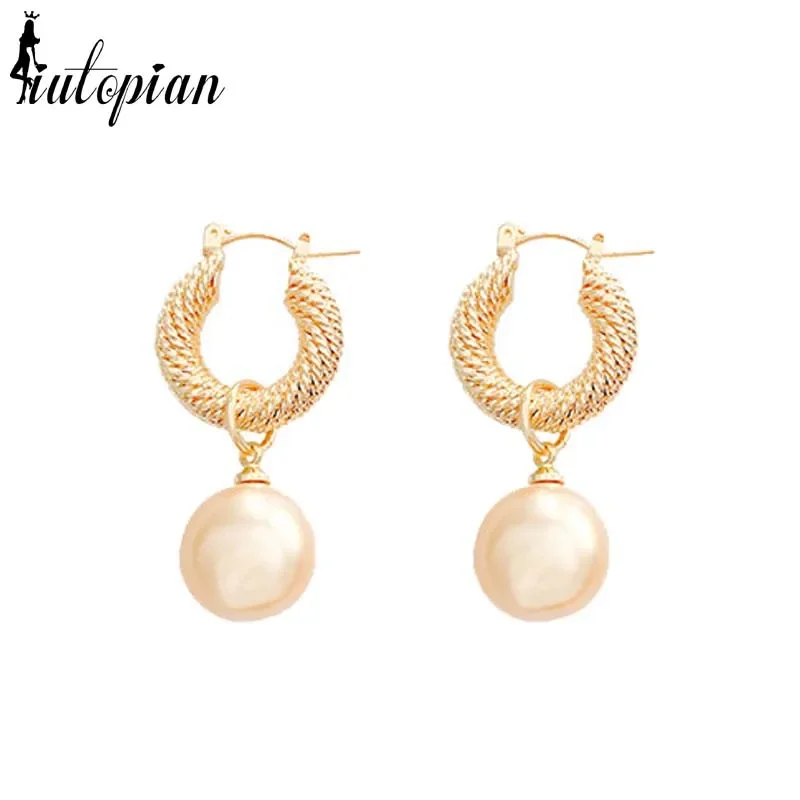 Iutopian 2021 Fashion Pink Pearl Drop Earrngs For Women 18K Gold Plated Gift Party Jewelry #HJ067