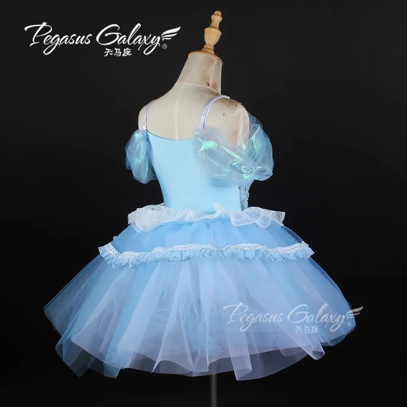 Off-Shoulder Sleeves Embroidered Lace Ballet Stage Performance Gauzed Dancewear Ballerina Girls Dance Costume Women Ballet Dress