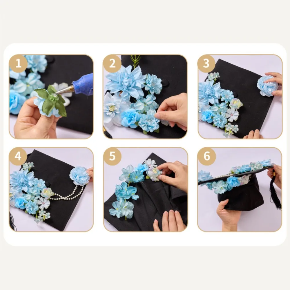 

Trencher Cap DIY Flowers Graduation Cap Mortar Board Bachelor Academic Hat with Tassels Adjustable Fringe
