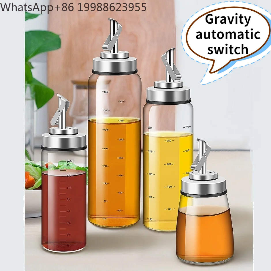 180/300/500ML Transparent Glass Olive Oil Bottle Leakproof Kitchen Seasoning Soy Sauce Vinegar Press Type Cruet Barbecue Bottle