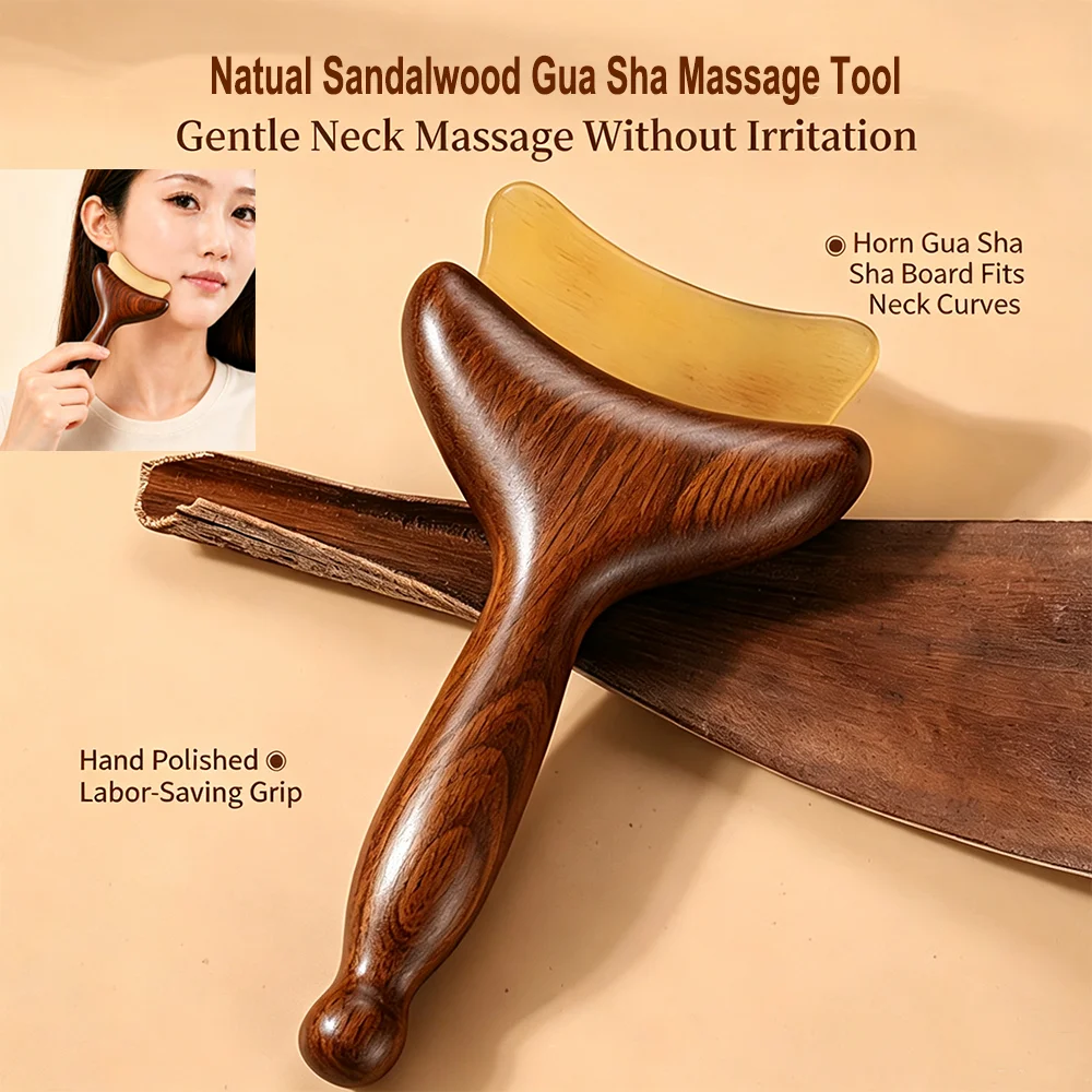 Wooden Sandalwood Facial and Neck Massage Gua Sha Tool Portable Manual Body Scraping Massager Comb for Muscle Relief Skin Care