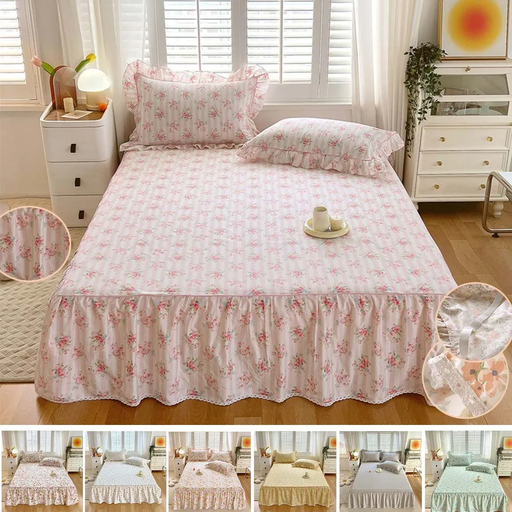 

Flower Style Bed Skirt All Season Universal Bedding Soft and Skin Friendly Bedding Bedspread 100% Cotton Bed Skirt Cubre Cama