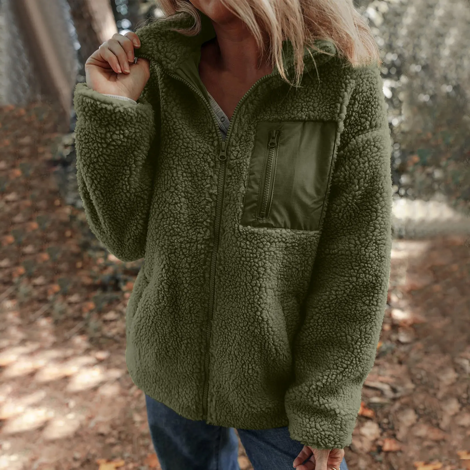 

2025 New Imitation Lamb Wool Autumn and Winter Popular Warm and Fashionable Solid Color Zipper Plush Jacket