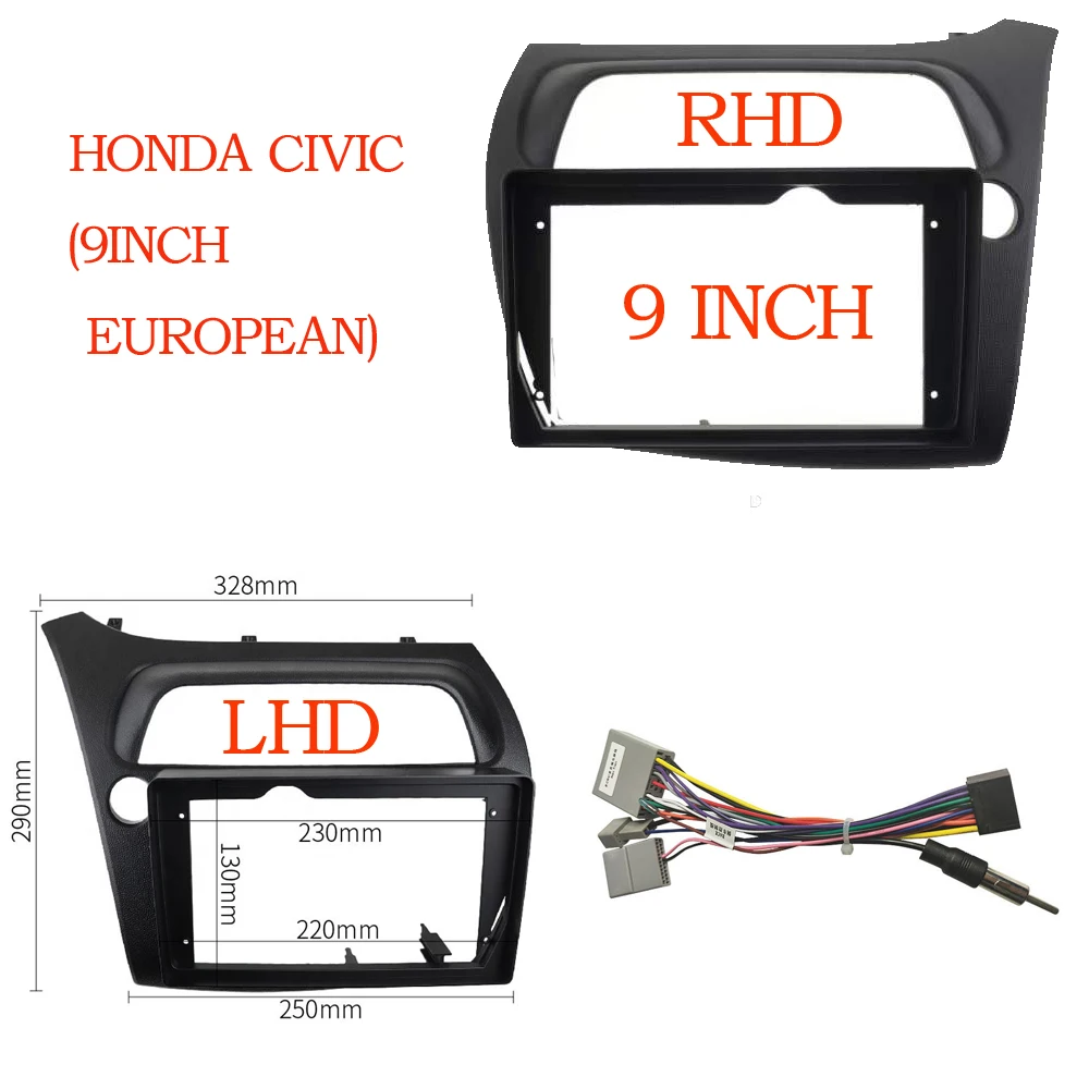 RSNAVI 9 inch 2 DIN Car Frame facia Cable For HONDA Civic Hatchback 2006-2012 Android Big Screen Dask Kit facia Frame