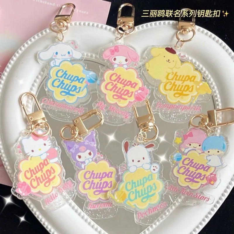 Sanrio Hello Kitty Acrylic Keychain My Melody Kuromi Cinnamoroll Keyring Children Toys Anime Pochacco Pompom Purin Keychains Toy