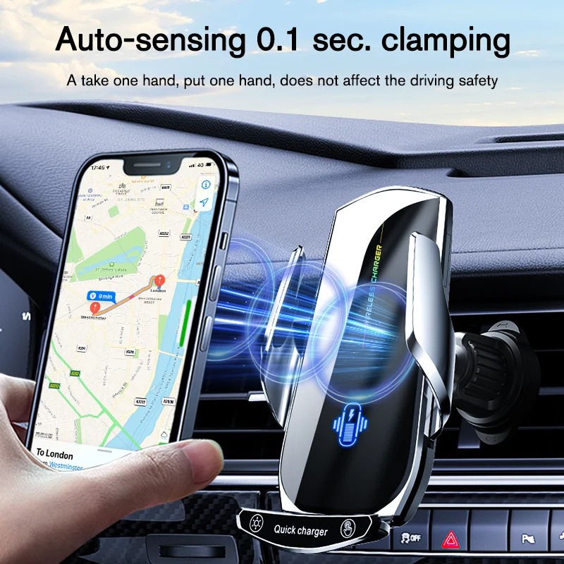 Car Phone Holder 15W Fast Charging Wireless Charger Infrared Induction for All Cell Phones Andorid Uneversal Car Phone Stand