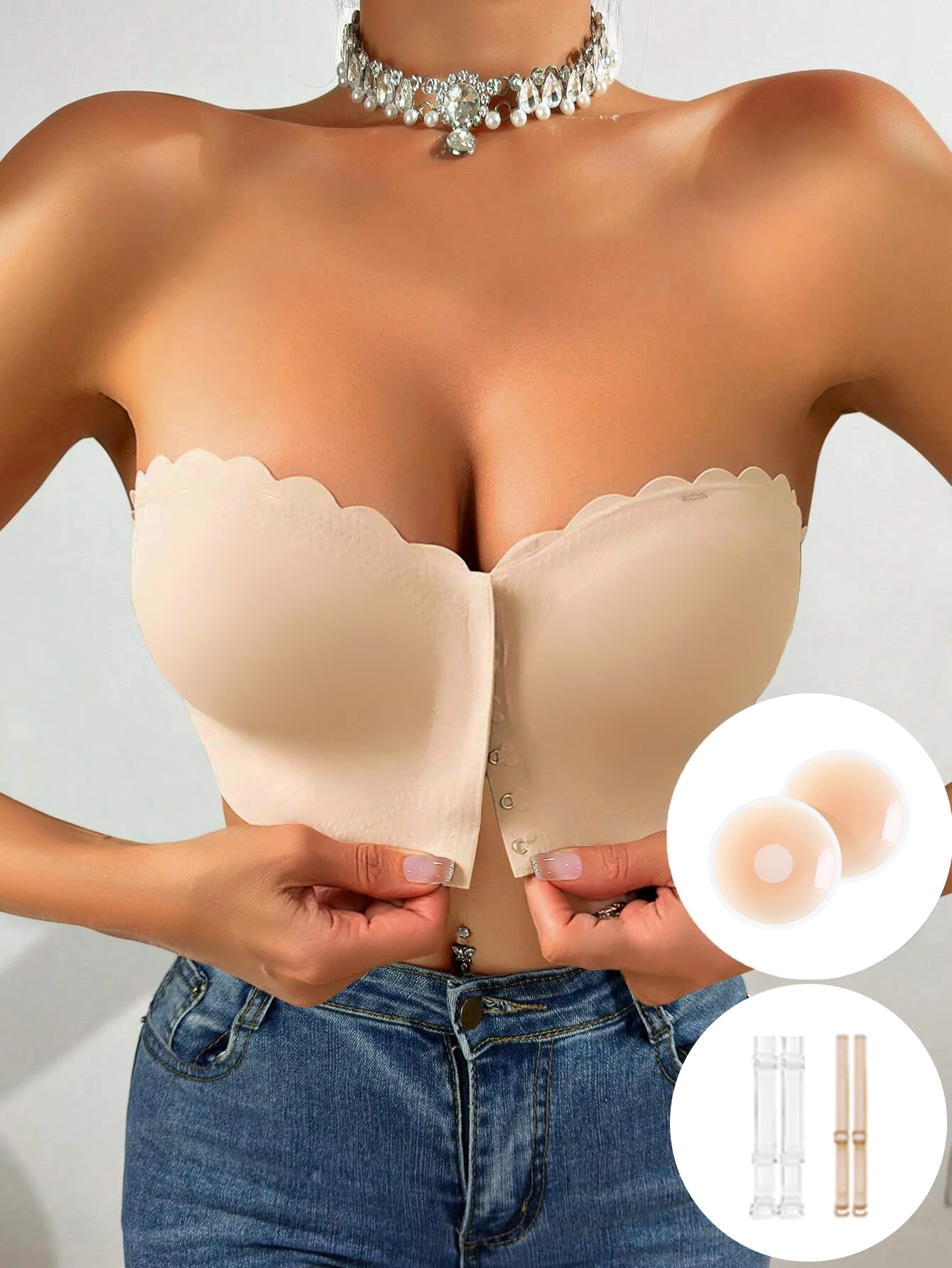 Wireless Unlined Bra Front Closure Everyday Seamless Bra Non Padded Bra with Clear Straps nipple covers Bra for Women Plus Size