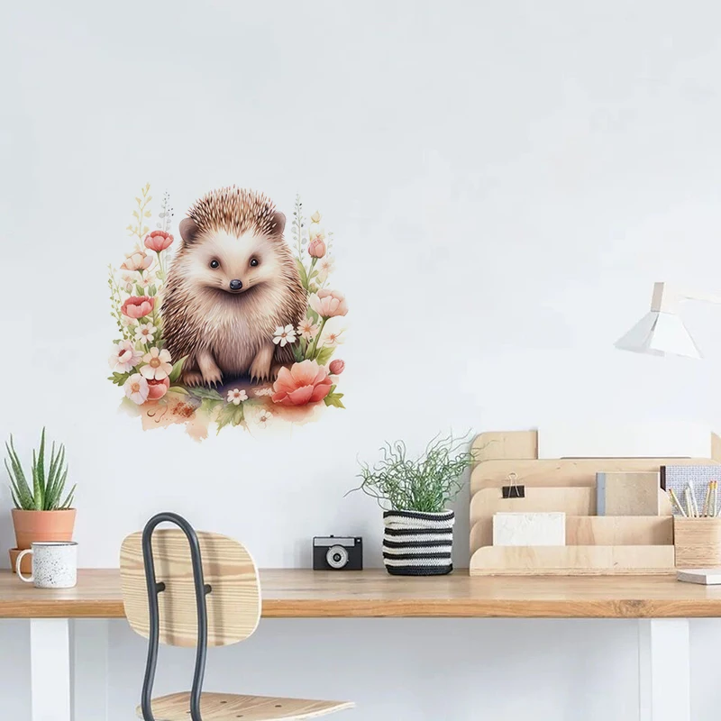 C100#Cartoon Hedgehog Wall Stickers Children\'s Room Background Home Decoration Mural Living Room Wallpaper Funny Decals