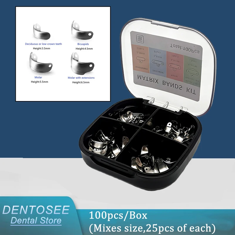 

100pcs/box Dental Matrix Bands with Holes Sectional Contoured Metal Matrices for Teeth Replacement Dentistry Materials