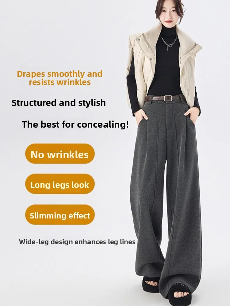 กางเกงขายาวทรงตรงเอวสูงผ้าวูลเนื้อนุ่ม สไตล์ลำลอง ใส่ได้หลายโอกาส สำหรับผู้หญิง ฤดูใบไม้ร่วง ฤดูหนาว รุ่นใหม่