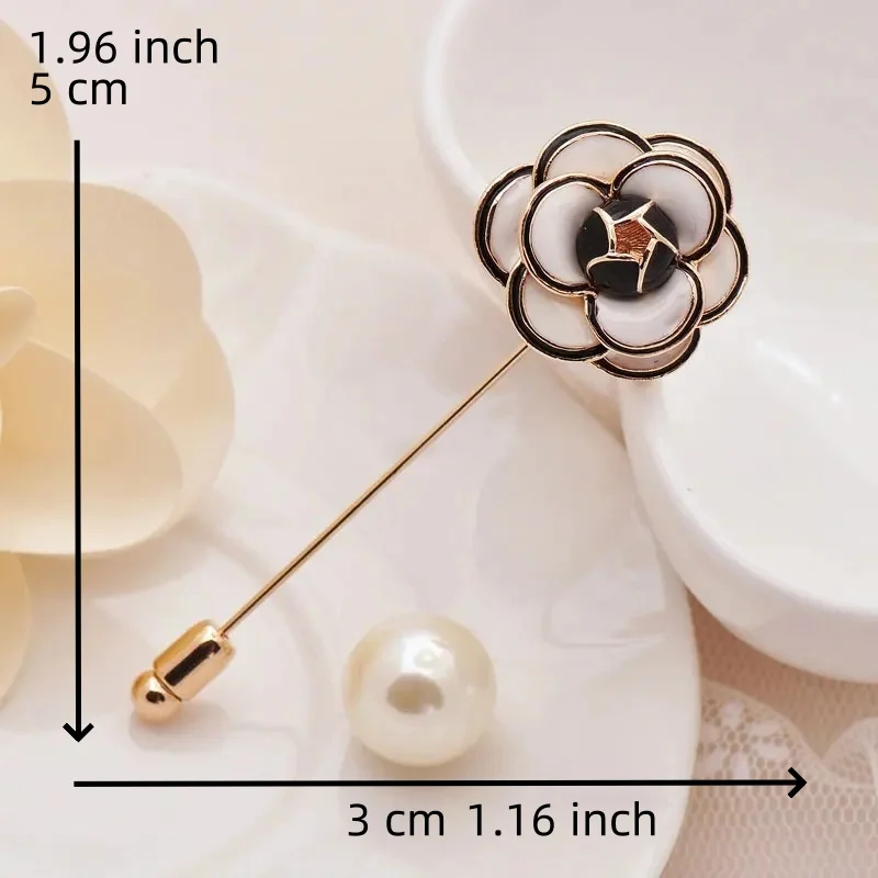 Camellia pin brooch Black White Flower Rose Female Brooches Accessories