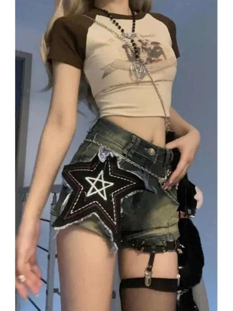 Vintage Punk Y2k Jeans Shorts Summer High Waist Denim Shorts Hipster Streetwear Girls Baggy Short Hot Pants Women Clothing