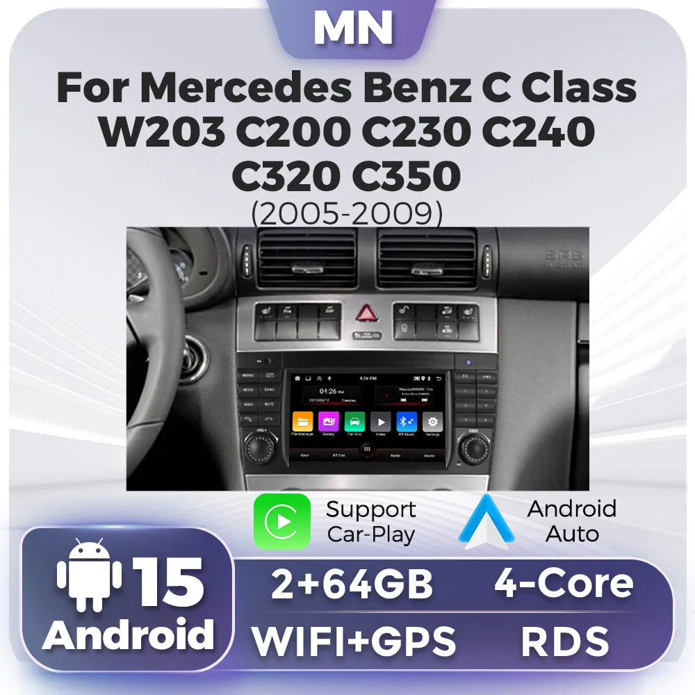 2+64G Android 15 For Mercedes Benz C-Class W203 CLC W203 2004-2007 Car Radio Multimedia Player GPS 7