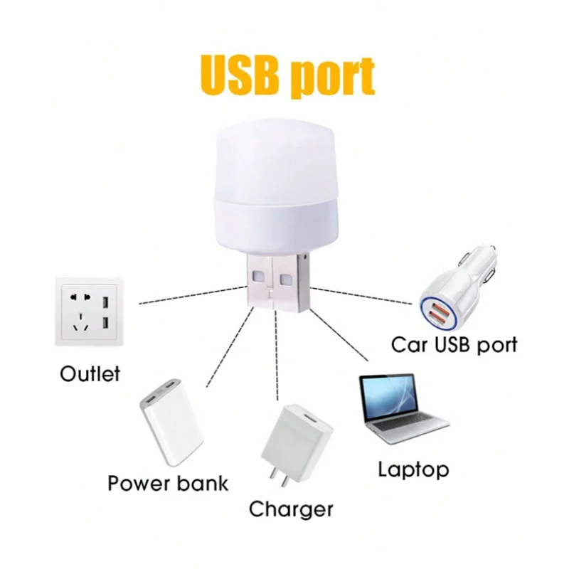 50PCSMini USB Plug Computer Mobile Power Charging LED Night Lamp Night Light Warm White Eye Protection Book Reading Light LT019