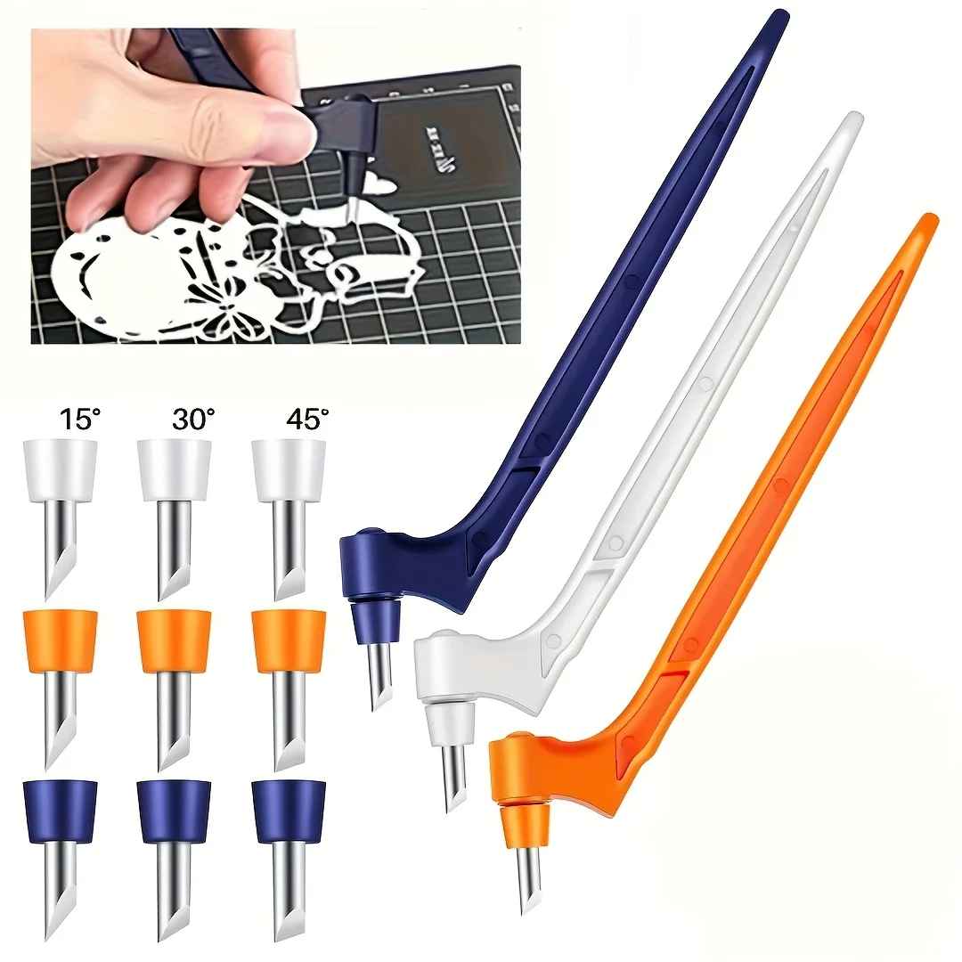4-teiliges Set [1 Universalmesser und drei Klingen (15 Grad + 30 Grad + 45 Grad)] 360-Grad drehbares Universalmesser Papierschneider Schneidewerkzeug Handliches Studenten-Universalmesser Geeignet für