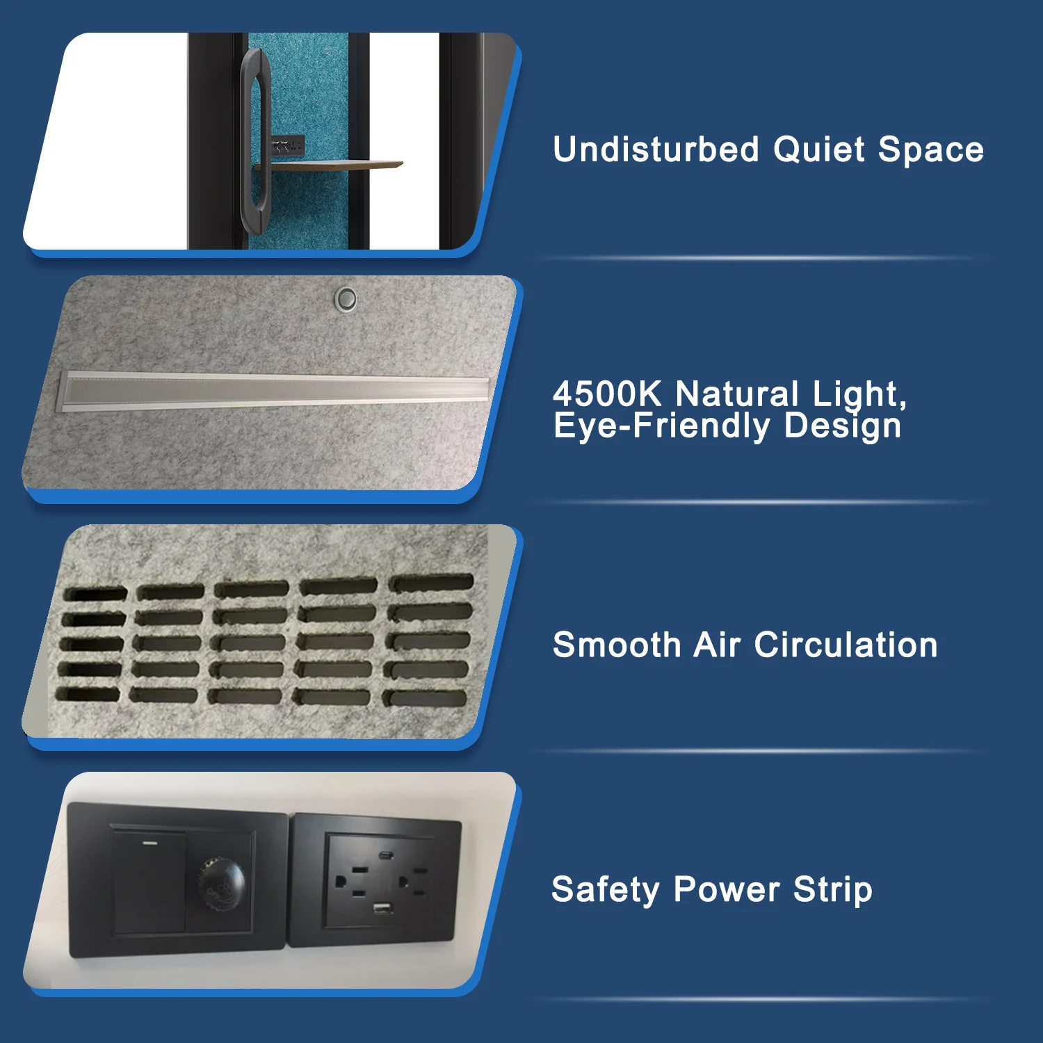 Soundproof Office Pod Booth Modern Design Acoustic Panels LED Lighting Portable Modular Pod Privacy Booth Private