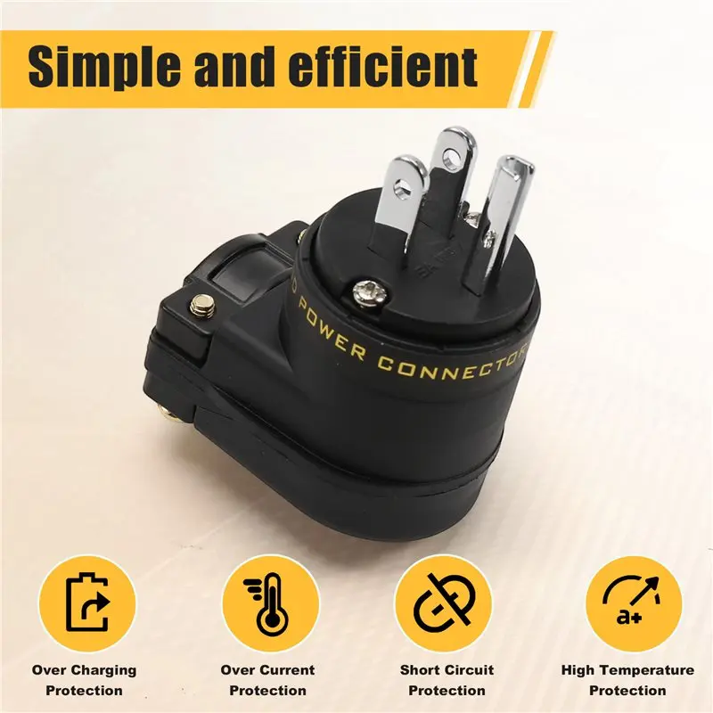 AA84 Hifi Power Connector L-Shaped Right Angle Male To IEC C13 Socket Rhodium Plated Power Plug Adapter US Plug
