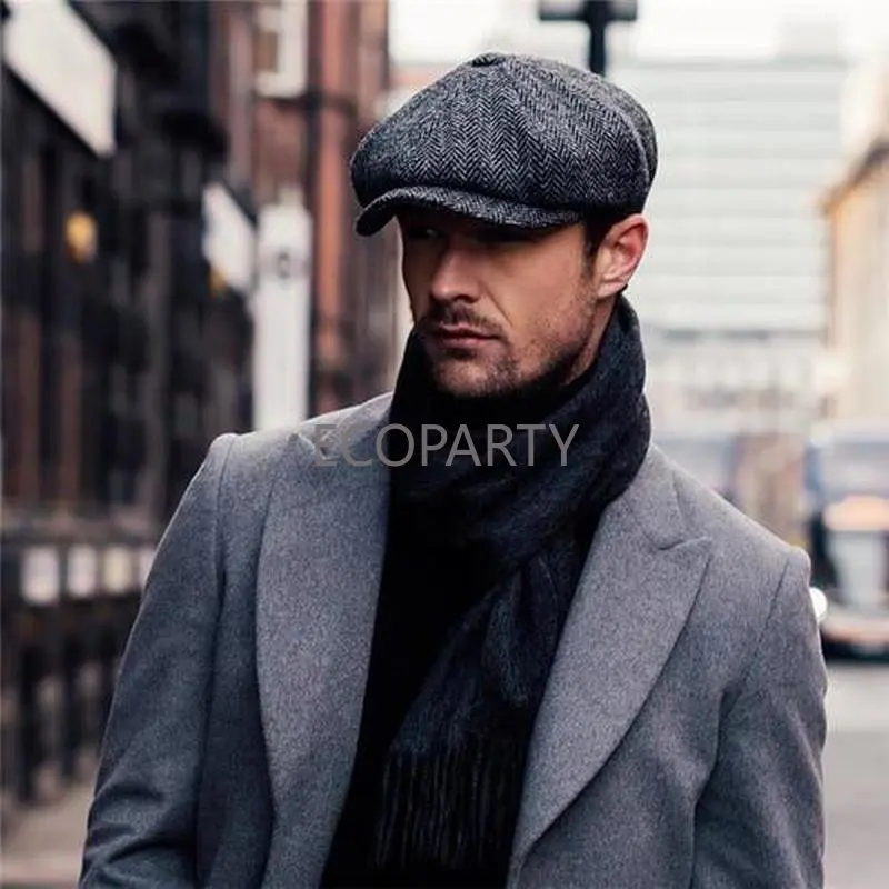 Wool Newsboy Caps Men Herringbone Flat Caps Gatsby Cap Woolen Driving Hats Vintage Inspired Hat Winter Peaky Blinders