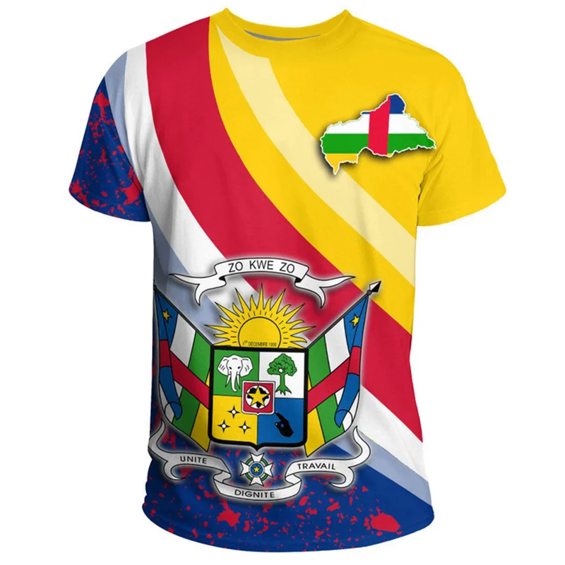 Harajuku-Camiseta con estampado 3D de mapa de la República de África Central para hombre, Camisetas estampadas con emblema de África Central, ropa de moda