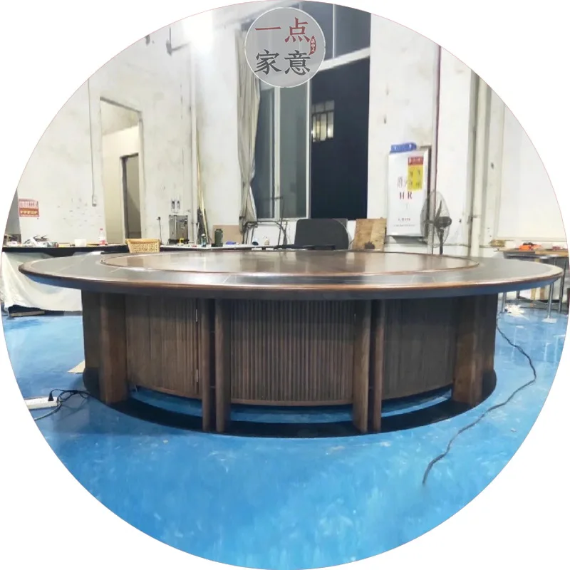 Customizable Hotel Electric Large Round Table with Turntable Hotel Black Walnut Furniture