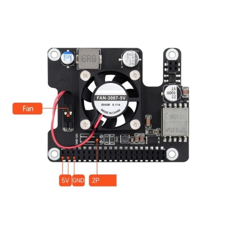 Power Over Ethernet Board expansión para RPI 5 con disipador térmico metal ventilador enfriamiento