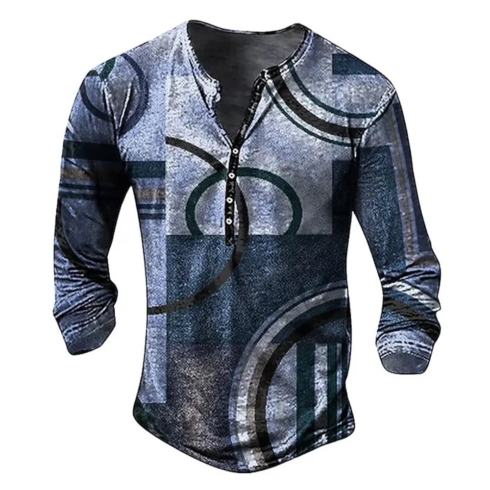 

Retro Cotton Men's T-shirt, 3D Printed Geometric Men's Long-sleeved Shirt, Long Coat, Punk Streetwear, Long-sleeved T-shirt