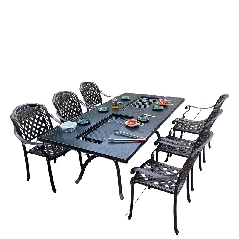 

Outdoor barbecue table and chairs courtyard carbon oven villa garden leisure cast aluminum electric grill table