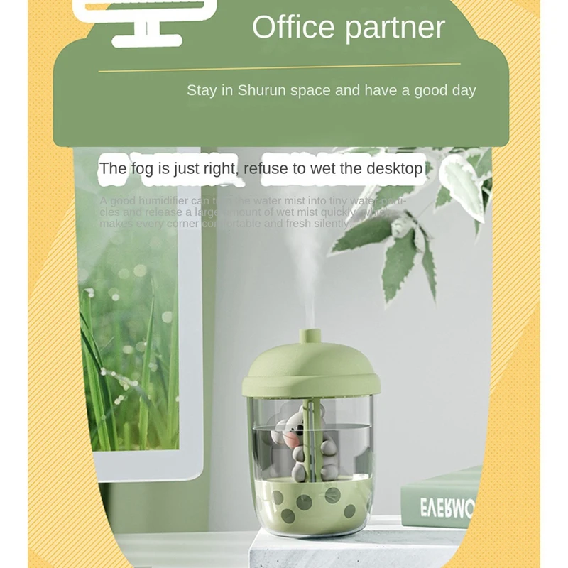 เครื่องสร้างความชื้นในอากาศ450มล. ถ้วยชานมโคอาล่าแบบพกพาเครื่องพ่นน้ำบนโต๊ะ USB สำหรับห้องนอน