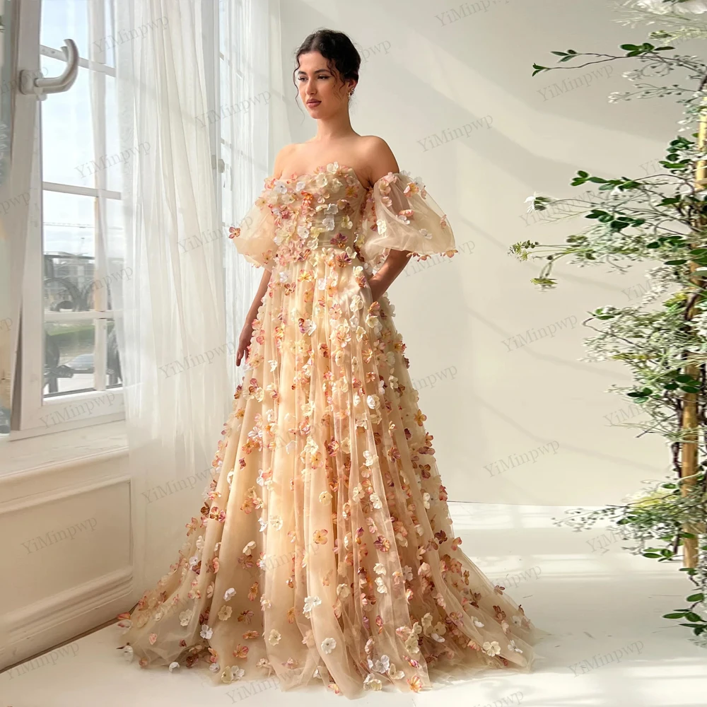 فساتين لحضور الحفلات الموسيقية على شكل زهور رعوية مطرزة بالدانتيل وأكمام قصيرة منتفخة فستان عيد ميلاد فاخر من vestidos de gala gradatius حسب الطلب #1