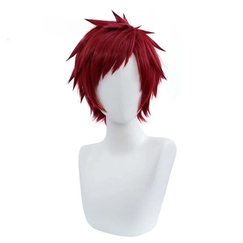 Men Short Dark Red Wig Anime Gaara Cosplay Wig Heat Resistant Synthetic Wigs Free Wig Cap