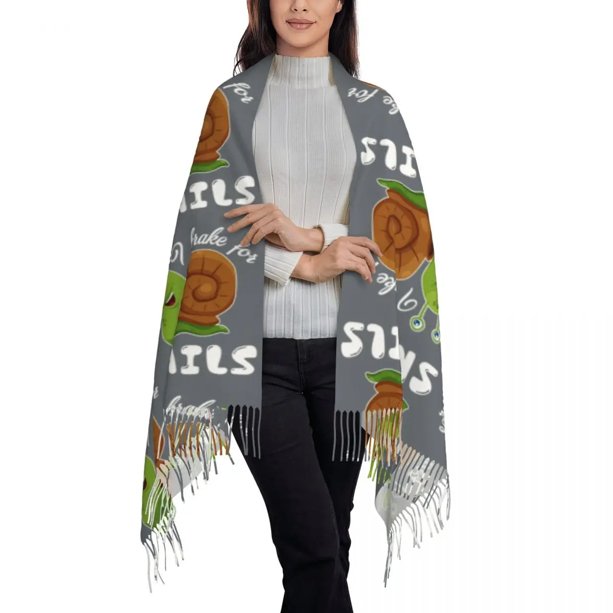 Snail - I Brake For Snails Scarf Tassel Scarves Women Soft Warm Shawls and Wraps Large Fall Winter Shawl Wrap