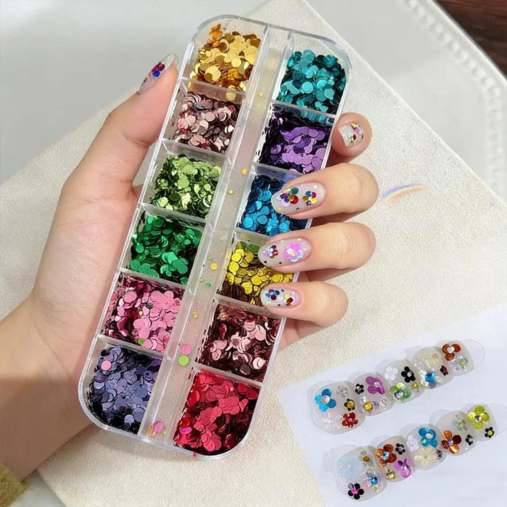 12Grids 3D Colorful Mini Round Nail Glitter Sequins Circular Polka Dot Nails Flakes DIY Flower Wave Point Manicure Decorations P