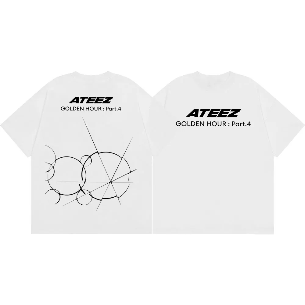Kpop Ateez Golden Hour Part 4 Print T-shirt Men Women High Street Fashion Trend T Shirt Summer Casual Loose 100%cotton T-shirts