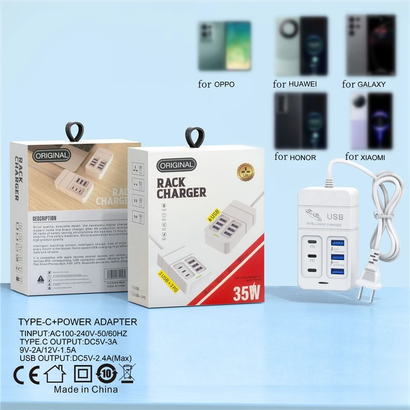 Carregador USB multiportas para celular, carga rápida, carregadores de parede, adaptador hub, UE, EUA Plug, PD, tipo C, carga rápida, 35W