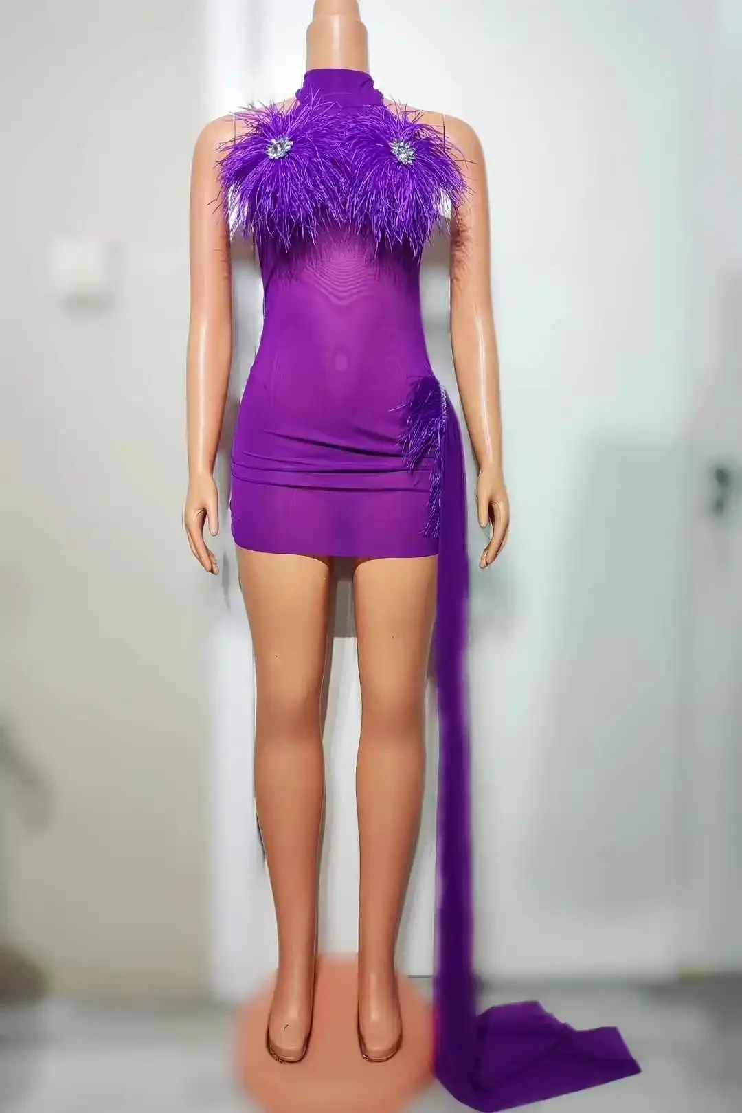 

Purple WomenSexy Mini Short Dress Sleeveless Backless Dance Goddess Senior Stagewear