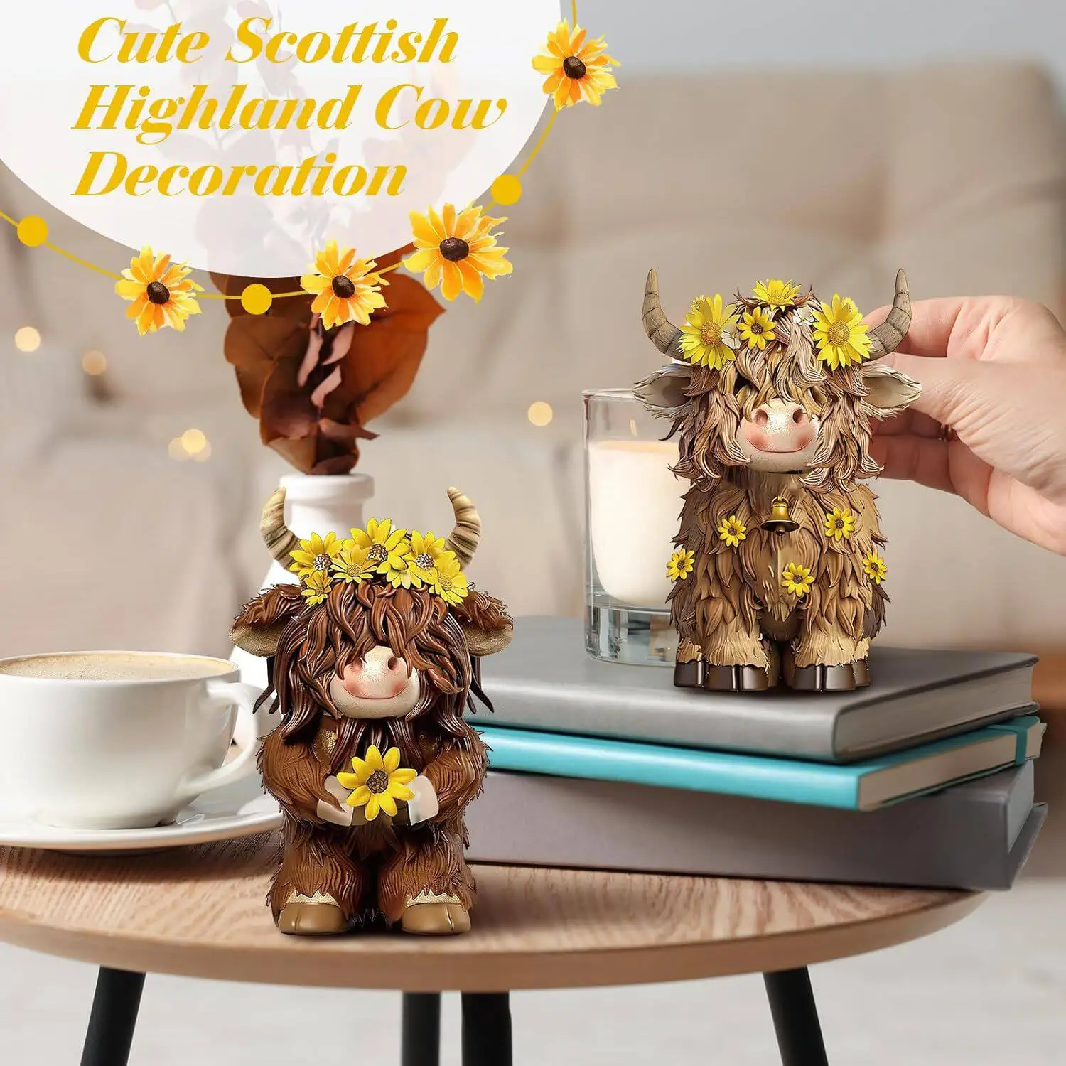 Nordic Inspired Highland Cow Ornament for Indoor Outdoor Use Resin Crafted Farmhouse Decor Suitable for Dining Areas Entryways G
