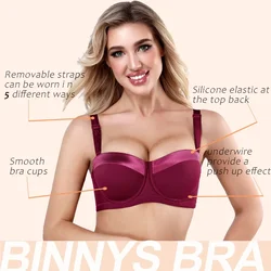 BINNYS Women's Strapless Bra Underwear Sexy Female Silicone Non-slip Half High Quality Underwire Ladies Bra