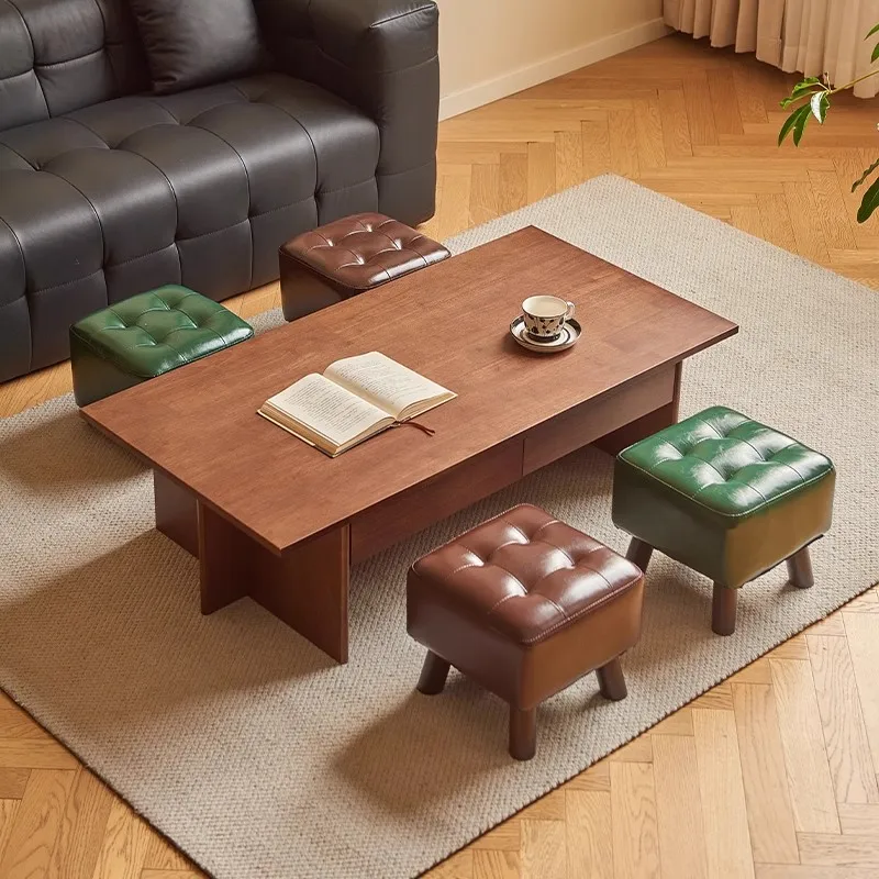 2026 New Premium Plus Elegant Solid Wood Upholstered Stool, Modern Minimalist Creative Bench for Living Room, Entryway Shoe Rack